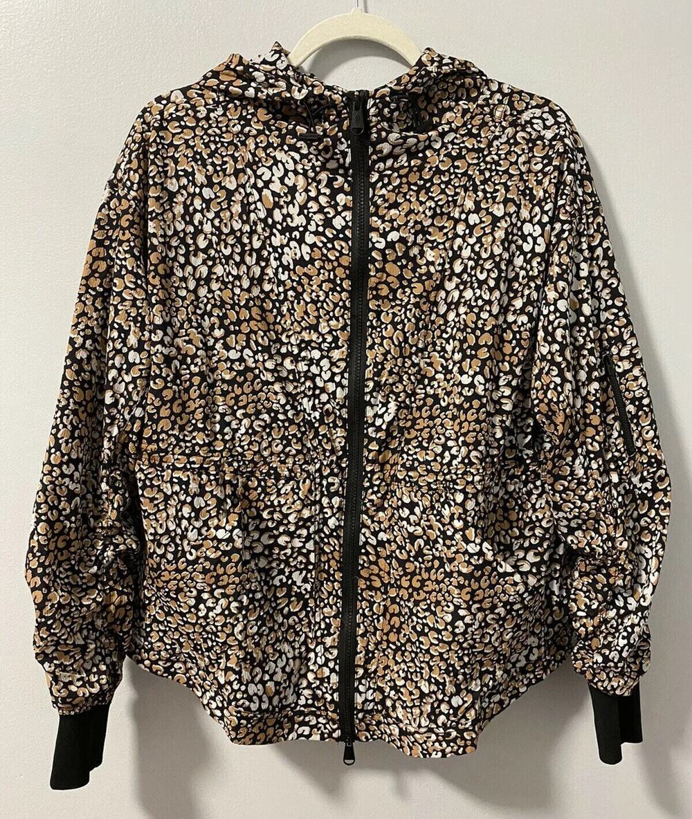 Free People FP Movement Printed Run Wild Jacket in Leopard S Leopard Animal EUC
